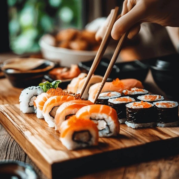 Colorful sushi platter